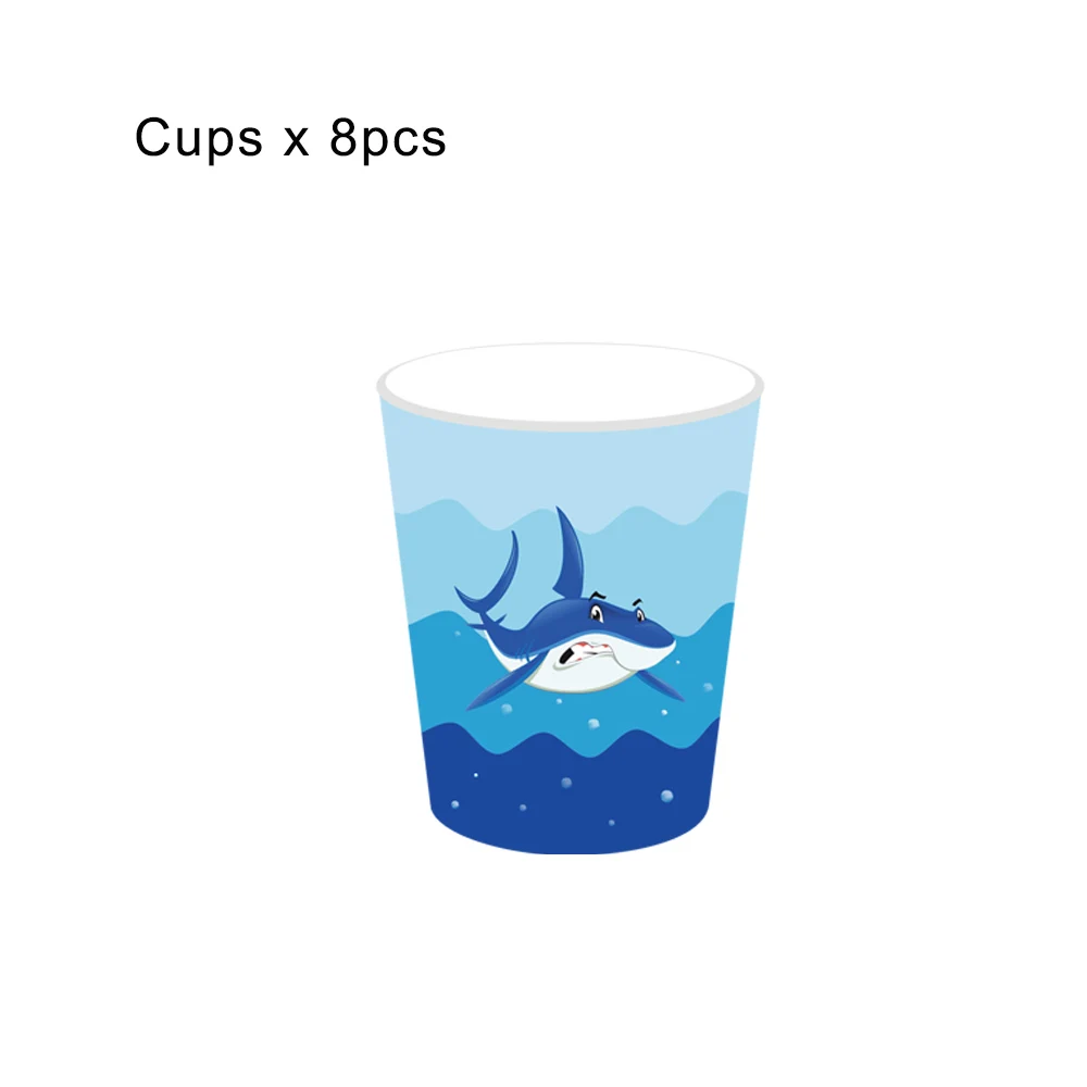 Синие морские вечерние одноразовые столовые приборы с изображением акулы, наборы для украшения дня рождения для свадьбы или «нулевого дня рождения» вечерние принадлежности MM011 - Цвет: MM011xcups