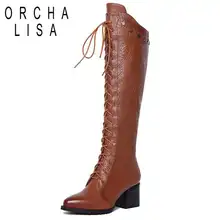 ORCHA LISA/зимние ботинки из натуральной кожи Для женщин сапоги длинные сапоги на шнуровке Повседневное сапоги до колена теплые Тотем высокая обувь женская обувь на застежке-молнии A777