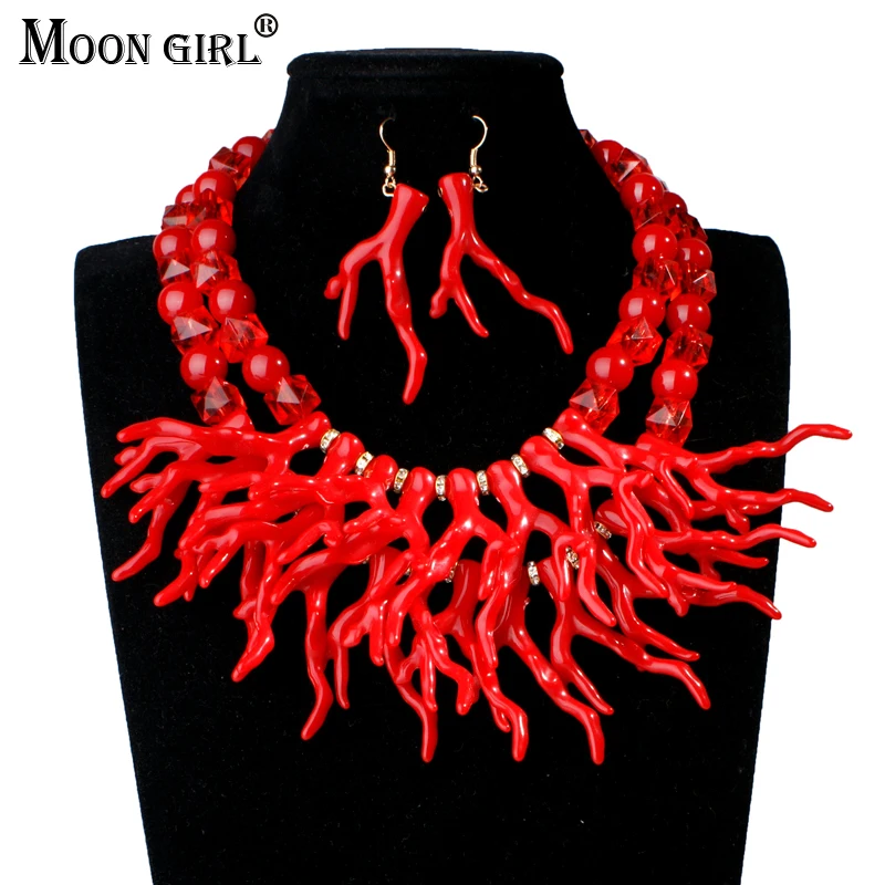 

Moon Girl Design Bridal Wedding Artificial Coral Jewelry Sets Fashion African Beads Jewelry Set 2017 Choker Necklace for women