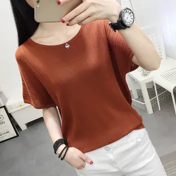 

Women Spring Summer Style O-Neck Blouses Tops Lady Casual Short Flare Sleeve Blusas Tops Green White Brown DF2692