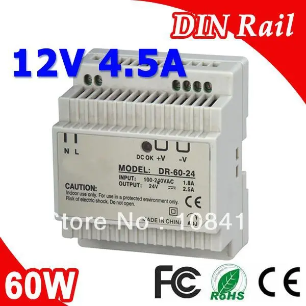 

DR-60-12 LED Din Rail mount Power Supply Transformer DC 12V 4.5A Output SMPS