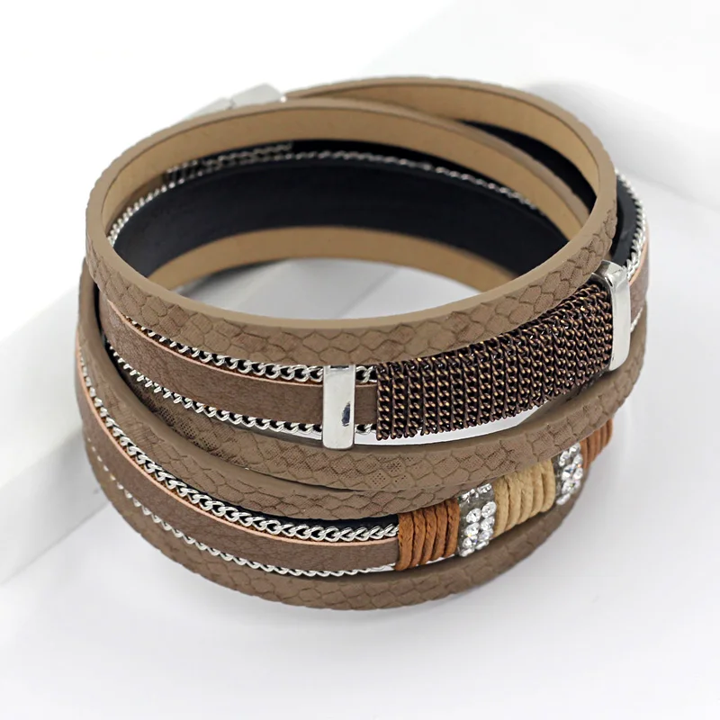 2016 New Arrivals Multilayer Windings Leather Bangle font b Bracelet b font Fashion Snake Texture Leather