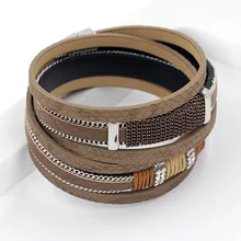 2016 New Arrivals Multilayer Windings Leather Bangle Bracelet Fashion Snake Texture Leather Chain Rhinestone Bracelets Women