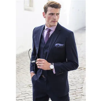 

Men's suit custom groom suit best men's dress blue lapel men's business casual suit 3 (jacket + pants + vest)