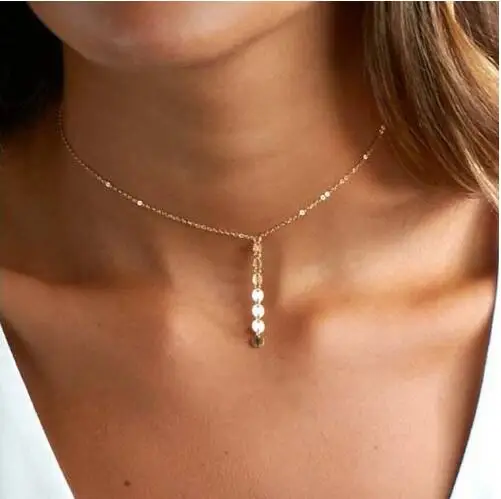 

Europe and the United States jewelry new fashion simple handmade metal sequins popular women 's necklace XL266
