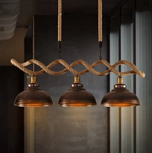 Hemp Rope Edison Loft Style Industrial Vintage Pendant Lights With 3 Lights Fixtures For Bar Dining Room Hanging Lamp Lampara