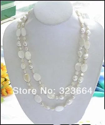 

50" 18mm white ellipse coin shell FW pearl necklace