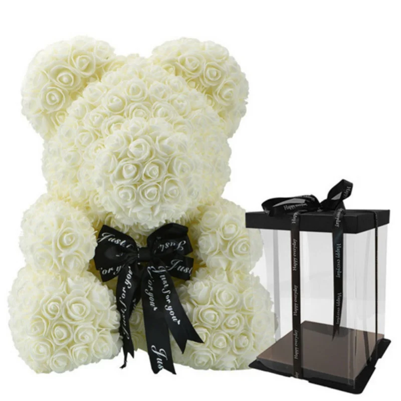 

Rose Bear Teddy Bear Flowers Valentines Romantic Artificial Rose Bear Party Wedding Decoration Gifts with Box