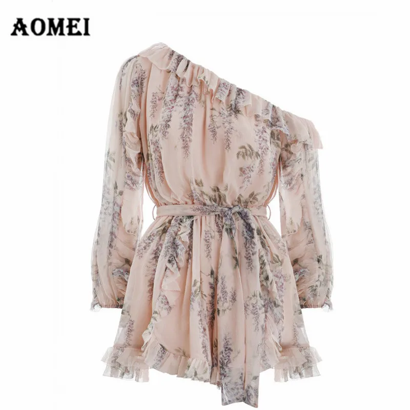 

Women Jumpsuit Printed Floral with Sashes Romper Slash Neck Combinaison Short Beach Wear Off Shoulder Summer Beach For Holiday