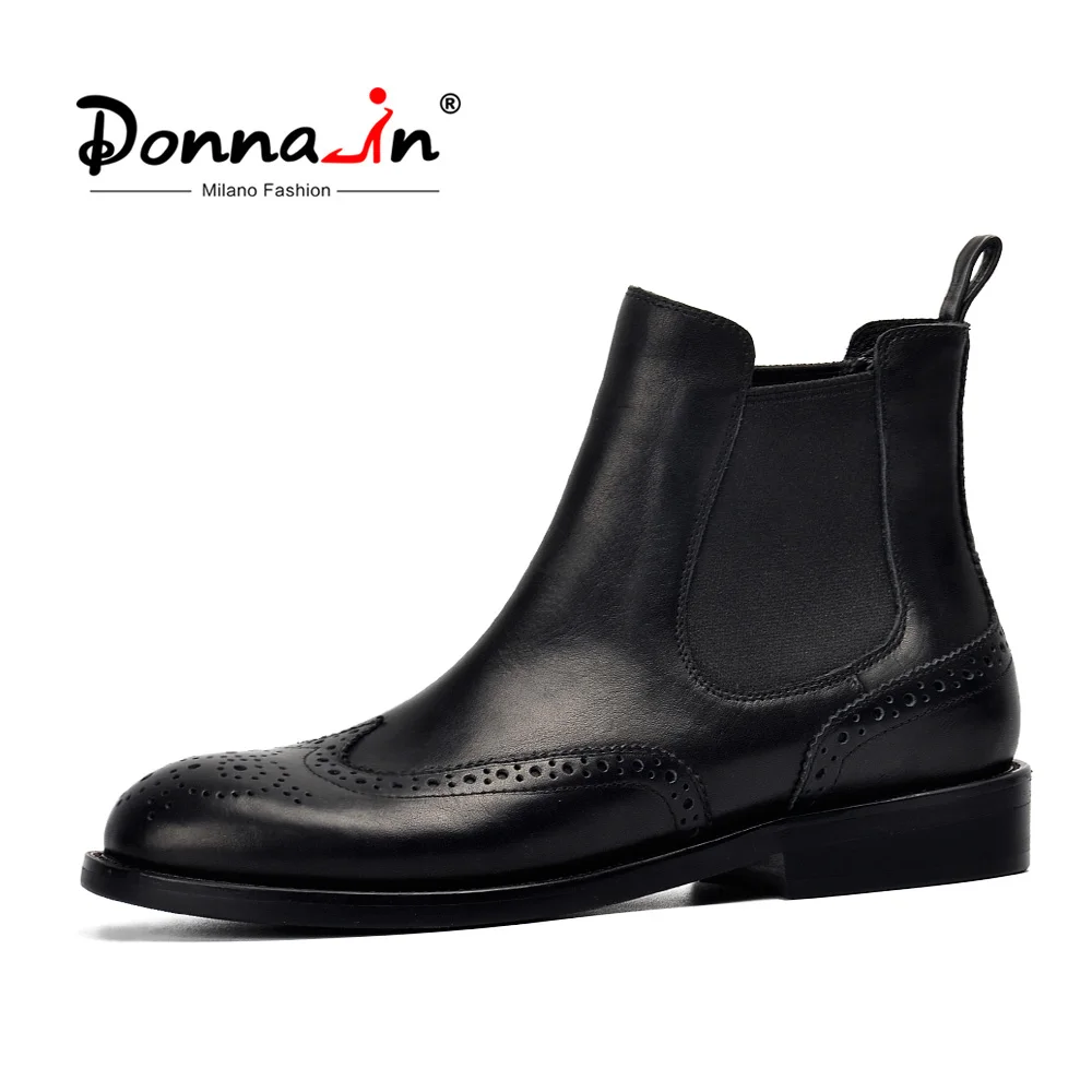 Женские кожаные ботинки Челси Donna-in с перфорацией на низком каблуке