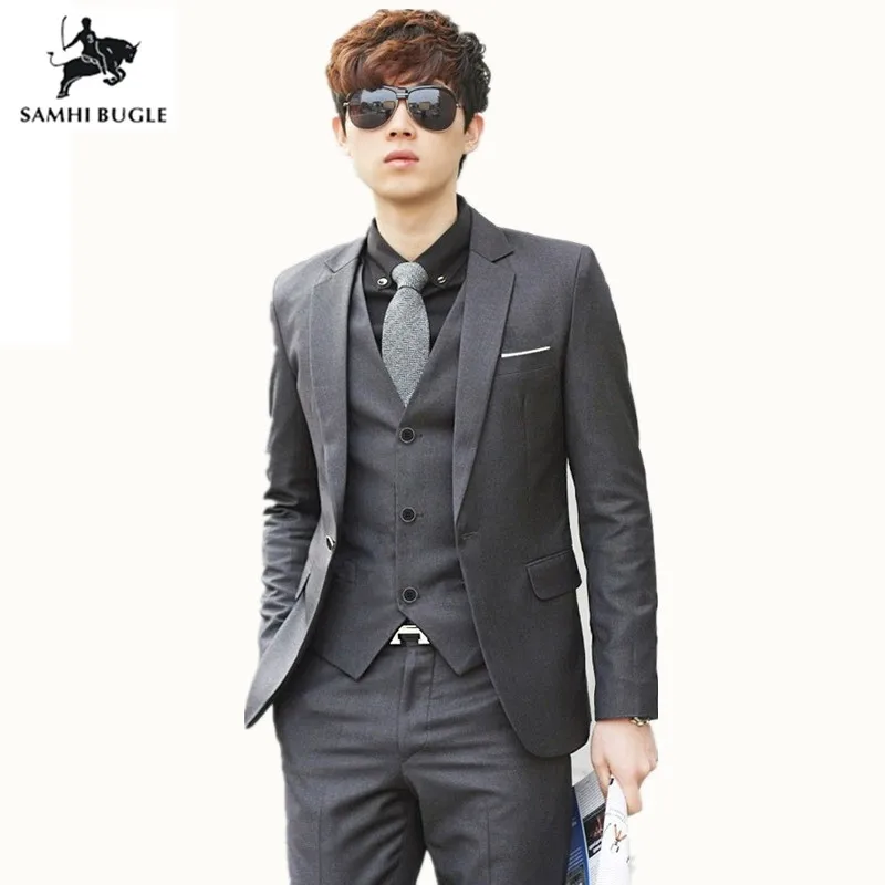 

(Jacket+Pant+Tie) Luxury Wedding Men Suit Wrinkle Resistance Slim Fit Suit For Men Costume Business Formal Party Blue Classic