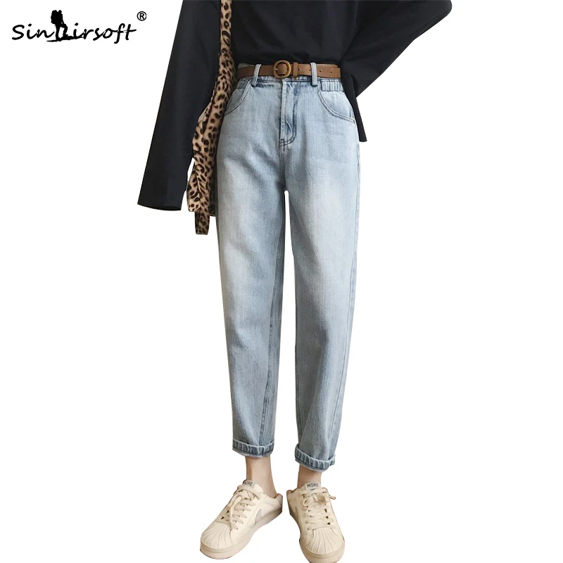 

Elastic High Waist Cool Denim Pant Vintage Chic Boyfriends Harem Jeans Women Plus Size Trousers Chic Mom Loose Jean Pants Retro