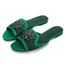 Air Mesh Crystal Flower Summmer Outdoor Beach Vacation Flat Slippers Women Casual Open Toe Comfortable Solid Flip Flop Slippers