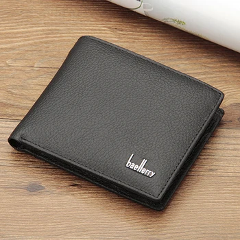 

Fashion New Genuine Leather Business Casual Mens Wallets Quality Soft Black Brown Colors ID Credit Card Holder Coin Purse Wallet
