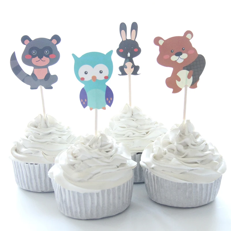 24pac Lot Owl Cartoon Animals Cupcake Topper Happy Birthday Party