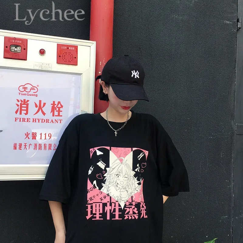 Lychee уличная японская девушка с принтом сердца женские футболки с коротким рукавом вырез лодочкой свободные Весенние женские футболки Lychee уличная японская девушка с принтом сердца женские футболки с коротким рукавом вырез лодочкой свободные Весенние женские футболки