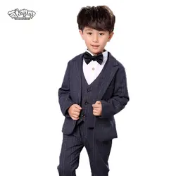 2018 Новые 3 шт в клетку для мальчиков Свадебный костюм брендовый английский стиль, торжественный костюм-смокинг для мальчиков комплект