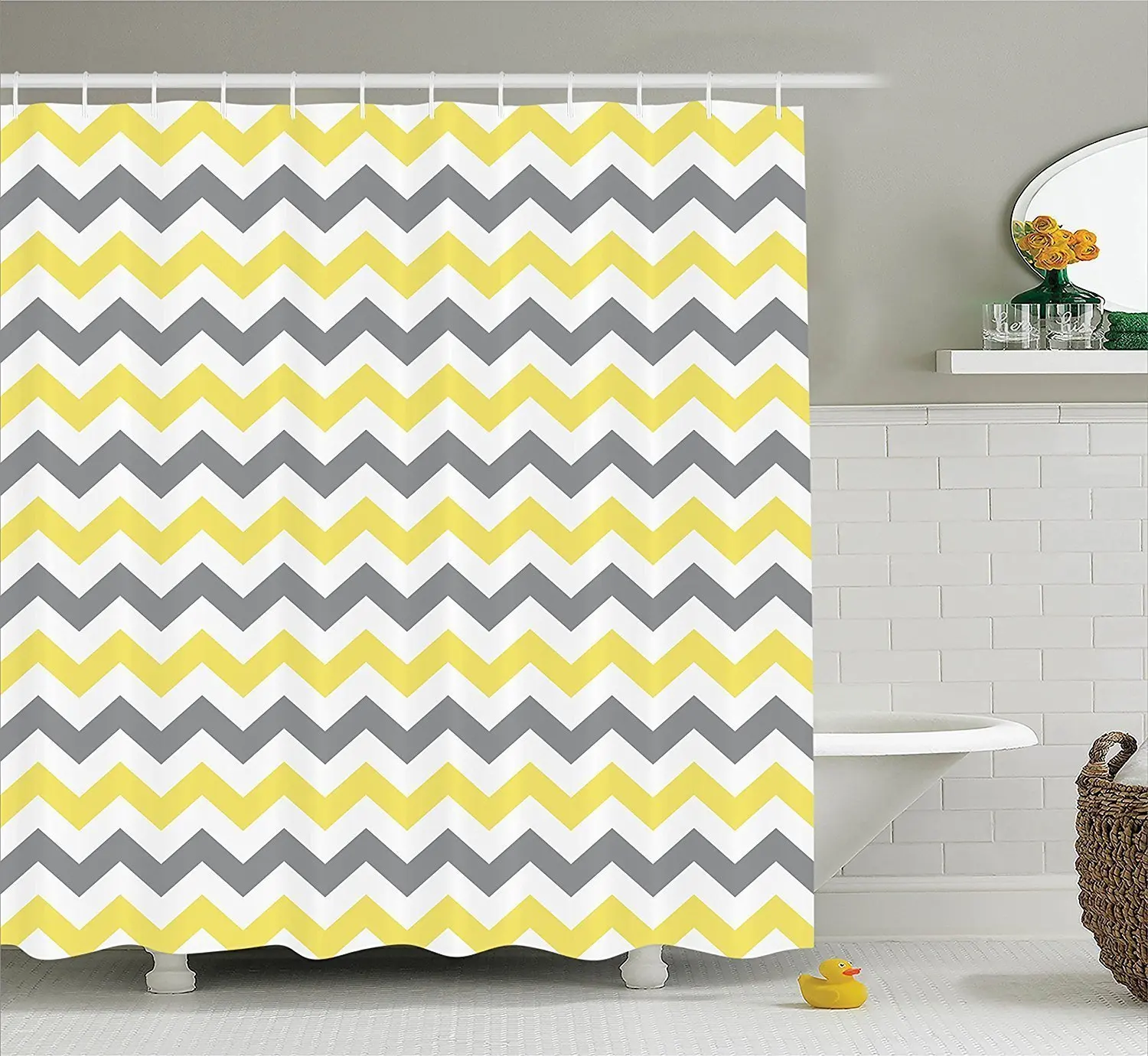 1572 35 De Réductionchevron Zigzag Motif Salle De Bain Décor Rideau De Douche Jaune Gris Blanc Polyester Imperméable Tissu Rideaux De Douche In