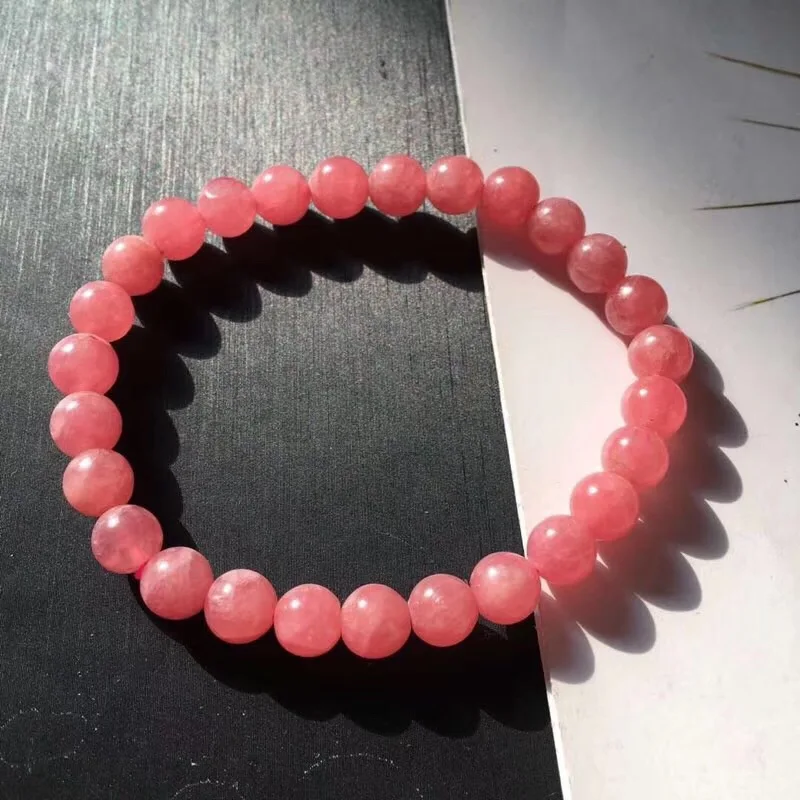 

6.8mm Genuine Natural Rhodochrosite Bracelets Crystal Red Rose Round Argentina Bead For Women Female Gift Stretch Bracelet