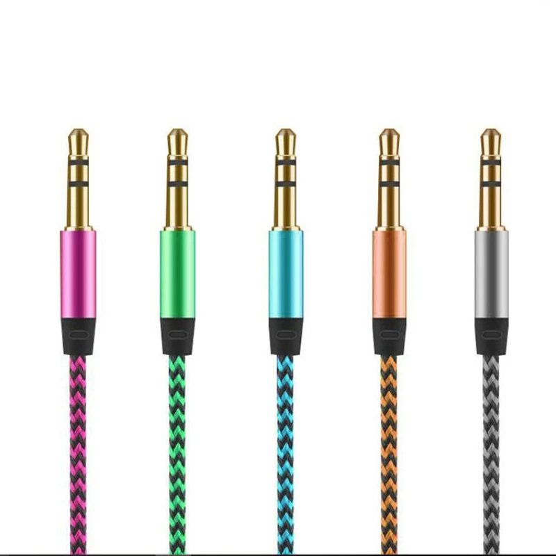 

Nylon Audio Cable 1m 3.5mm To 3.5mm Male to Male Jack AUX Cables Gold Plug For iPhone CellPhone Car Headphone Speaker Promotion