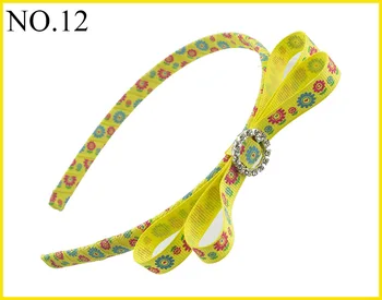 

free shipping 50pcs rhinestones Ribbon Bow Hairbands For Kids Girls Handmade Hard Hair Bows Headbands Hair Accessories