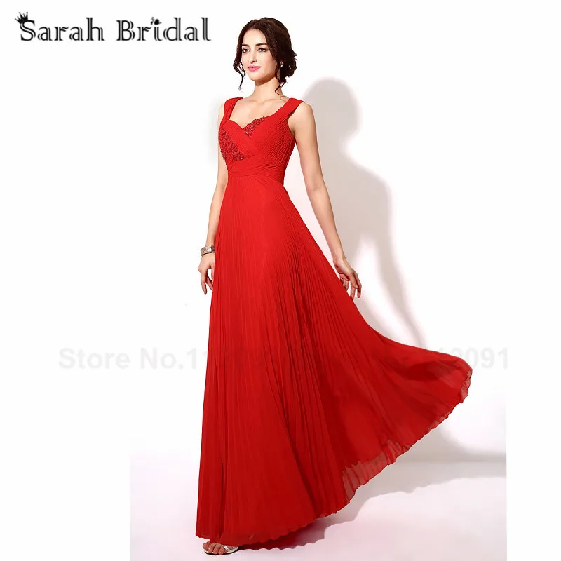 

Cheap Clearance Pleated Red Chiffon Prom Dresses Long A-Line Beading Sequined Evening Dresses vestidos de fiesta In stock TZ013
