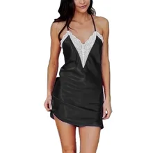 Плюс Размеры ночнушка Ночная сорочка сексуальное ночное кружевное лоскутное платье с Camisola Нижнее белье Ночное шелковое платье; одежда для сна Ночная одежда