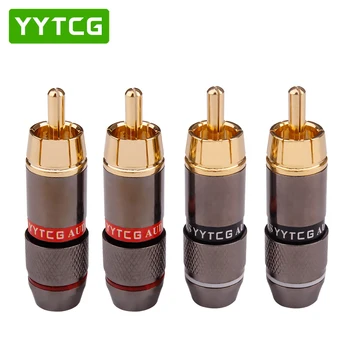 YYTCG 4PCS Audio Connectors RCA Connector Gold Plated Lotus Head Video Support 6mm Cable RCA Male Plug Adapter Hifi Cables 4pcs lot diy rca plug hifi goldplated audio cable rca male audio connector gold adapter for cable