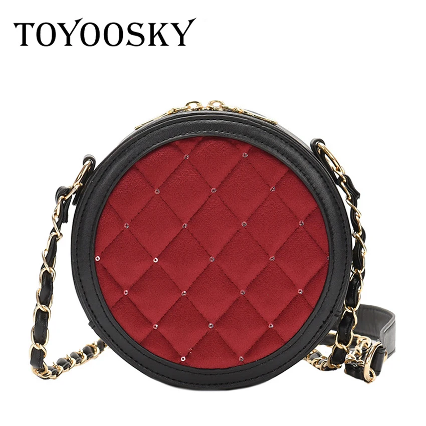 

TOYOOSKY Brand Designer Women Mini Round Crossbody Bags Diamond Lattice Women Messenger Bag Velour Lady Circle Handbag Purses