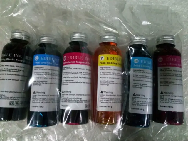 Cheap 2set /Lot , 6*100ml per set  Edible ink for coffee  Flatbed Printer  to print coffee , cake , candy etc 