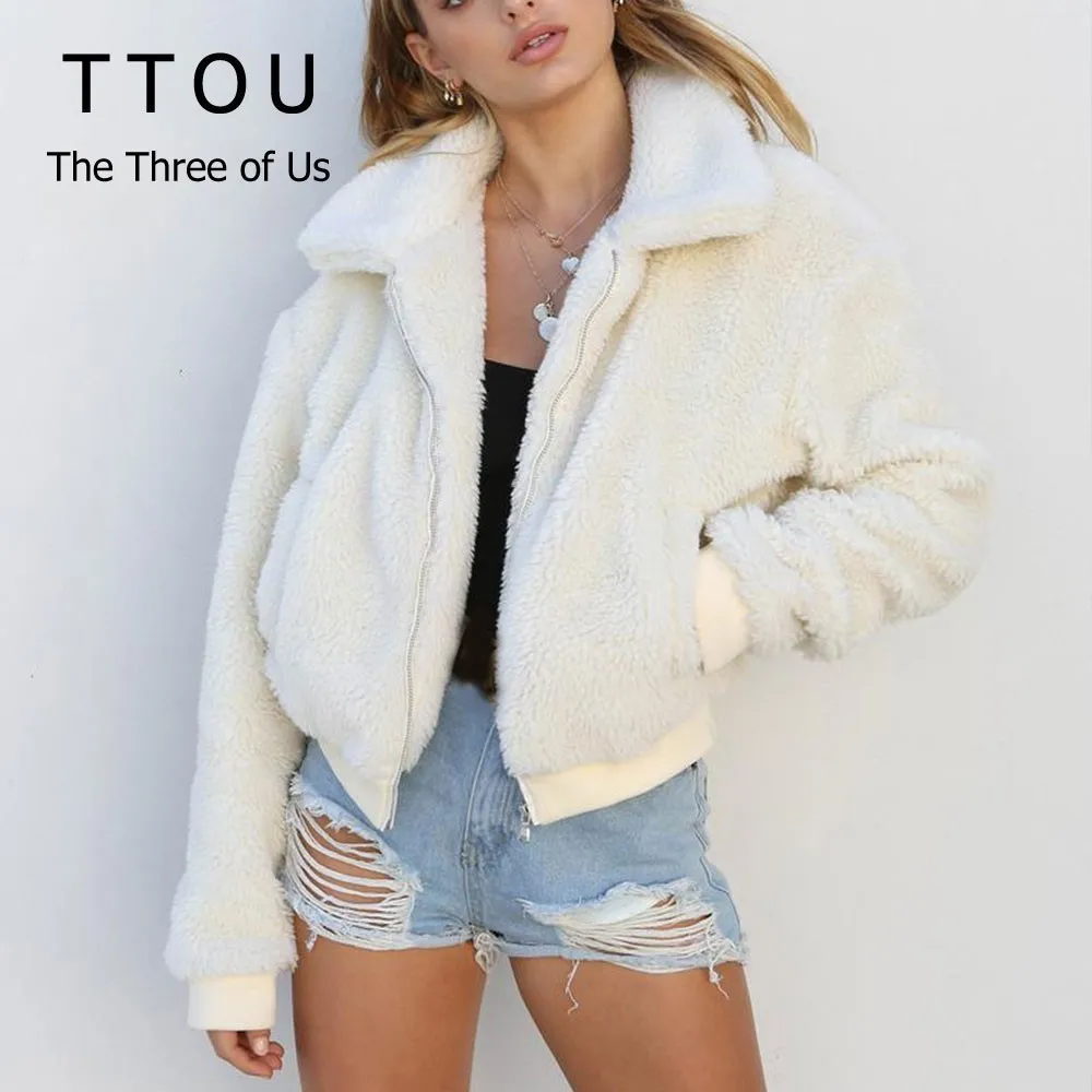 

Faux fur lambswool zipper jackets coat female Trendy brown warm hairly winter suit Women autumn outerwear female overcoats