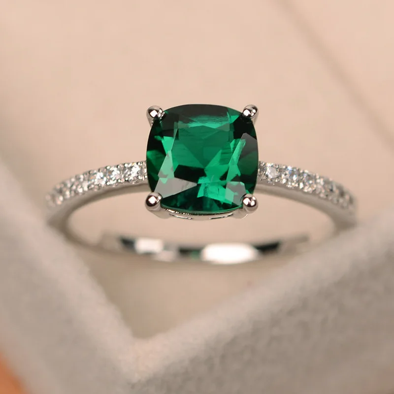 Utimtree зеленый квадрат, кольцо с фианитом для женщин Свадебные серебряные кольца с кристаллами из страз женская, Очаровательная помолвочная бижутерия anillos - Цвет основного камня: green