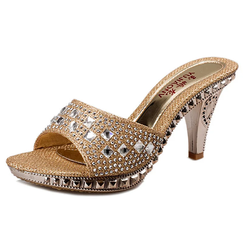 QUANZIXUAN/женские туфли-лодочки на шпильках; пикантные женские туфли на высоком каблуке с кристаллами для вечеринки; женская обувь золотистого цвета с открытым носком