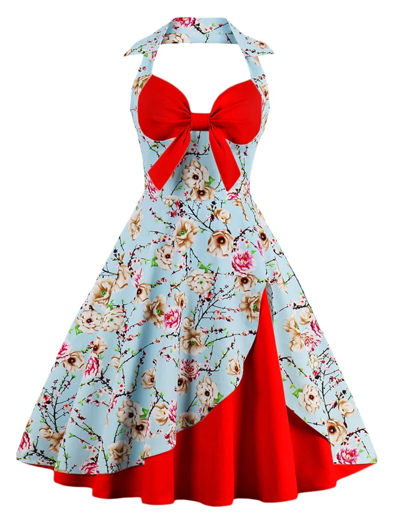 Хлопковое женское винтажное платье размера плюс 4XL, летние платья с цветочным рисунком, 60 s, рокабилли,, вечерние женские платья
