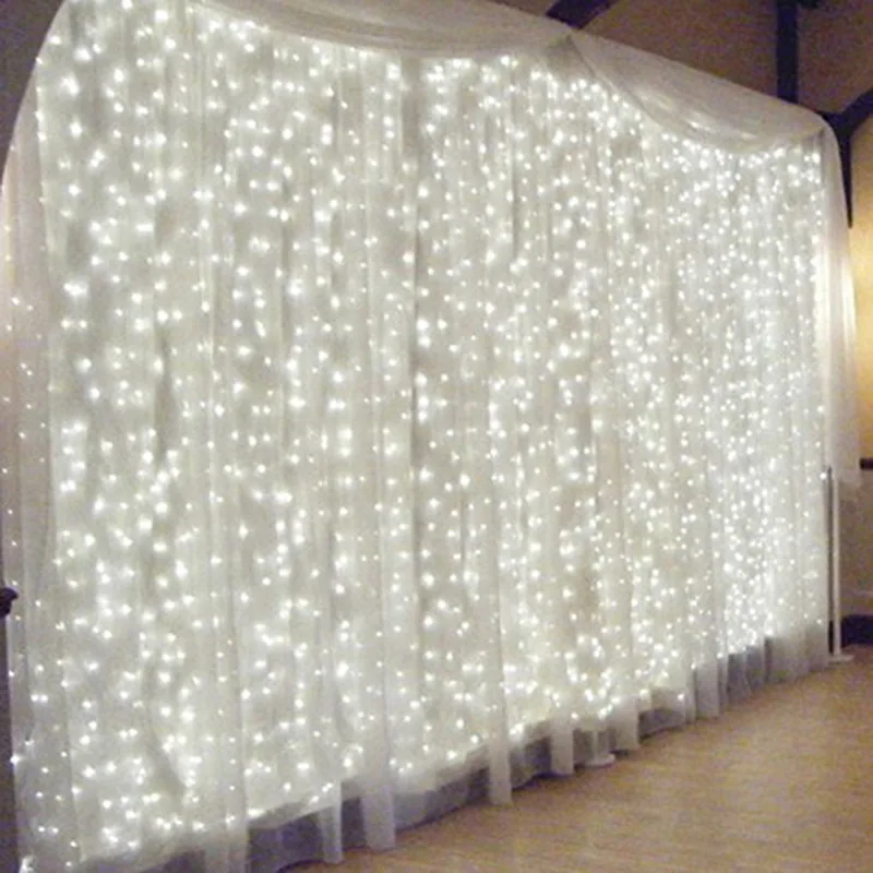 

300Led Window Curtain Icicle Lights String Fairy Light Wedding Party Home Garden Decorations 3*3m EU Plug JA55