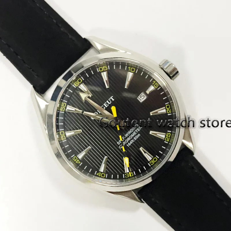 

41mm Corgeut Dial Black Sapphire Crystal Date Stainless Steel Case Automatic Movement Men's Watch