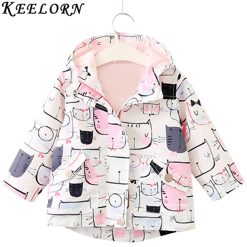Keelorn/пальто для девочек; Новинка г.; осенние детские пальто для девочек; детская верхняя одежда с капюшоном и принтом кошачьей мордочки; куртки