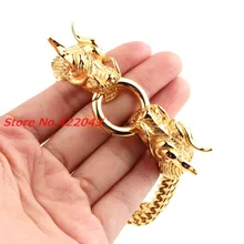 8 66 13mm Hiphop Men s Bracelet Antique Gold color Stainless Steel Dragon Head Figaro