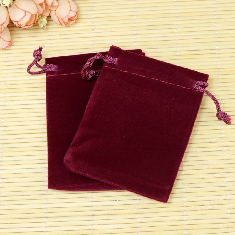 7x9cm 50Pcs/lot Dark Red Velvet Bag Small Drawstring Pouch/Jewelry Bag For Packaging Cute ...