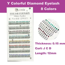 Korea Eyelash ExtensionFree Shipping Y Glitter Eyelash Extension 8 Colors New Professional Y Eyelash Extension With Diamond 12mm