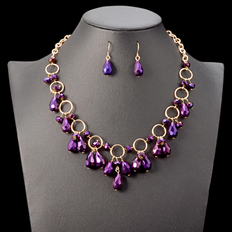 Teardrop Crystal Gem Necklace Set