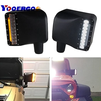 

White LED Light Clear Lens Sidelight Rear view Side Mirror Housing W/ Yellow Turn Signal Lights For Jeep Wrangler JK JKU