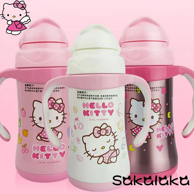 Hello Kitty stainless steel vacuum baby water bottle with straw 300ml bpa freein Water Bottles