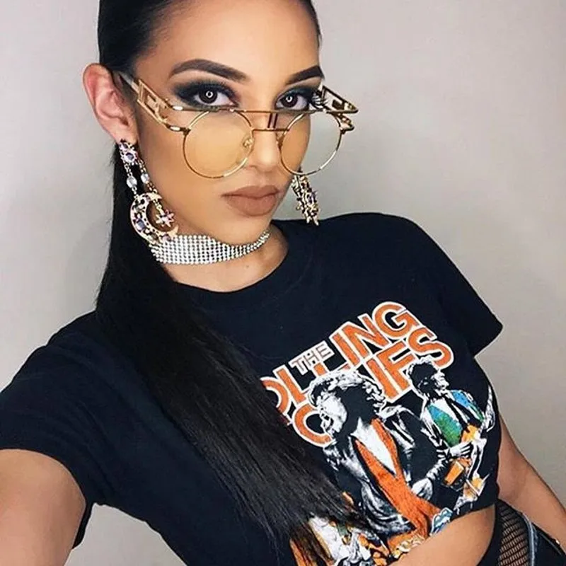 

Fashion Punk Glasses Women Brand Designer Round Vintage Eyeglasses Men Clear Lens Steampunk Gothic Glasses