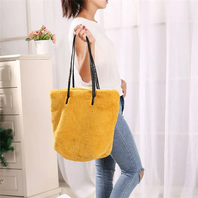 

Women Girls Winter Fashion Faux Fur Handbag Shoulder Bags Tote Large Bucket Soft Bag