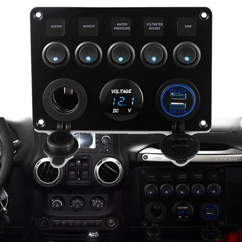 

Dual Car USB Charger Voltmeter Switch Panel 12v 24 USB Socket Power Outlet Adapter Chargers For Smartphone With Led Display