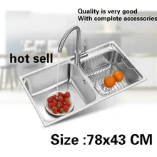 Бытовой Стандартный двойной кухонный паз Мойка Посуды 304 нержавеющая сталь большая Горячая 78x43 см