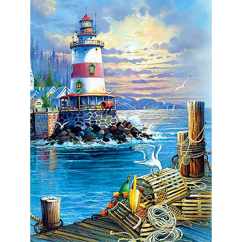 

5D Diamond Painting Full Drill Lighthouse Diamond Mosaic Sale Round Rhinestones Pictures Diamond Embroidery Home Decor Drop Ship