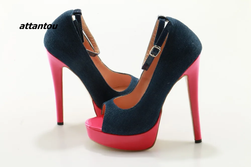 

Top Quality Mixed Color Ankle Line Buckle High Platform Women Sandals Cut-out Peep Toe Women Pumps High Spike Heel Dress Shoes