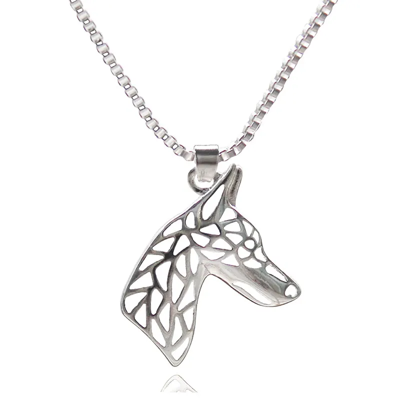 ArtDog Necklace Silver Plated Dog Pendant on a Snake Chain Doberman Pinscher